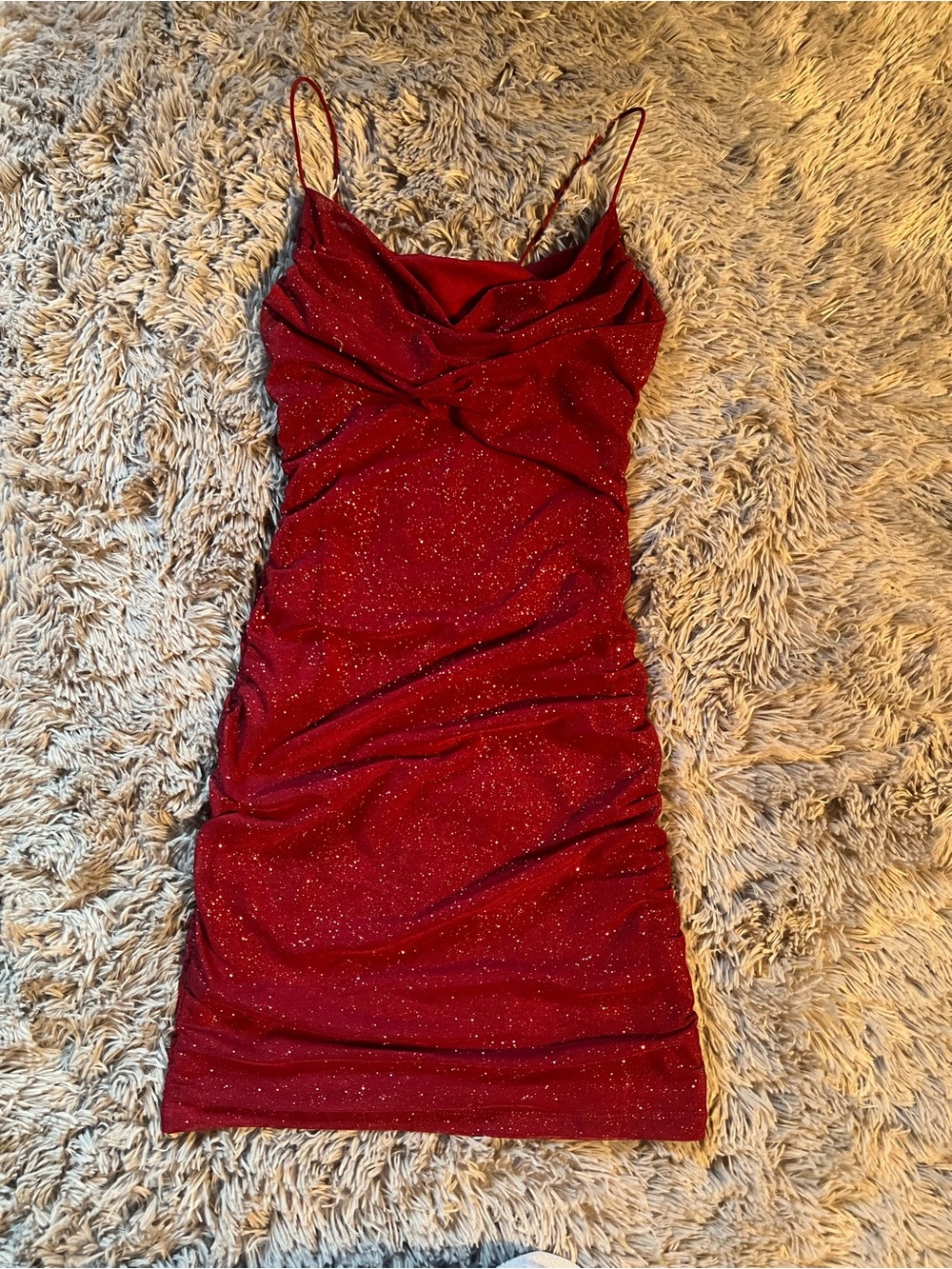 Red Sparkle Cowl Neck Slip Dress